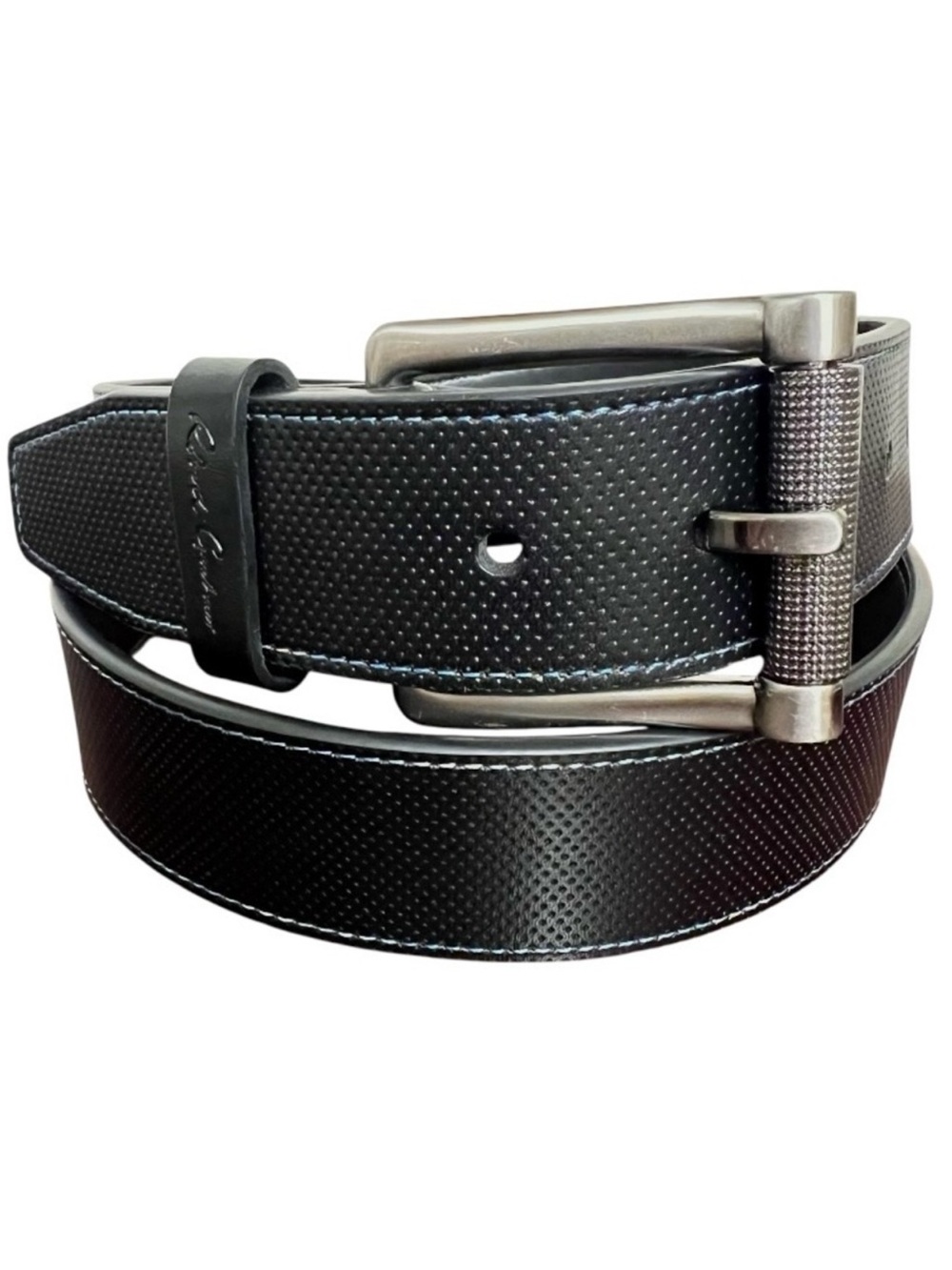 Robert Graham Men's Designer Leather Belt blue stitching silver buckle